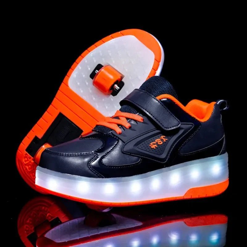 Kids Light Up Roller Shoes – LED Roller Skate Sneakers with Built-In Wheels, Hook & Loop, Boys & Girls, 4 Colors - Nalani - Fashion Clothing and Decor