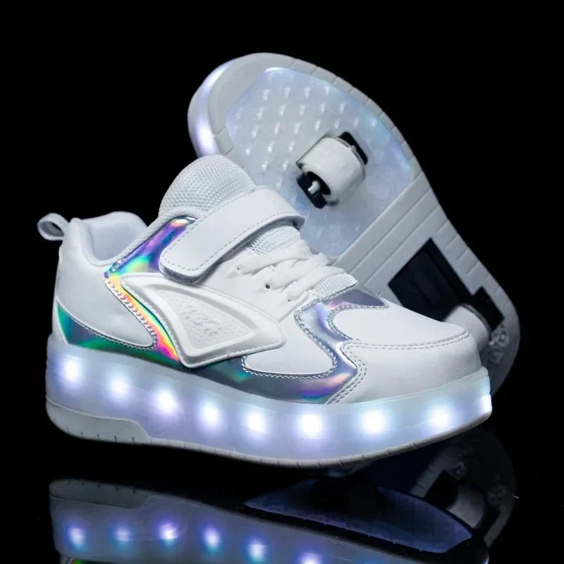 Kids Light Up Roller Shoes – LED Roller Skate Sneakers with Built-In Wheels, Hook & Loop, Boys & Girls, 4 Colors - Nalani - Fashion Clothing and Decor