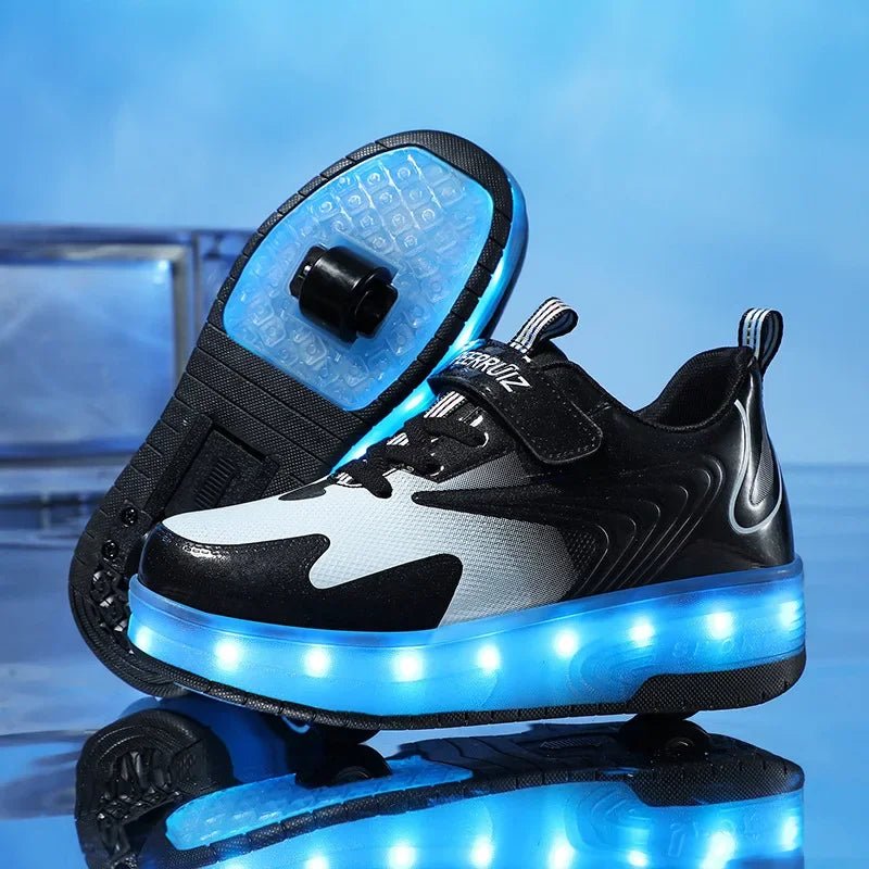 Kids Light Up Roller Shoes – LED Roller Skate Sneakers with Built-In Wheels, Hook & Loop, Boys & Girls, 4 Colors - Nalani - Fashion Clothing and Decor