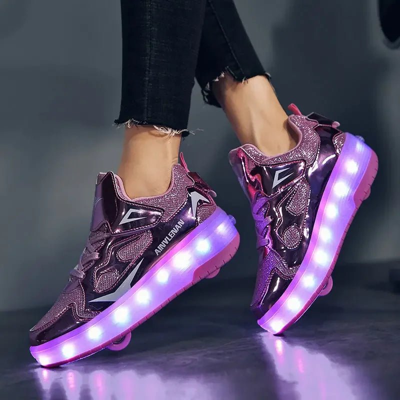 Kids Light Up Roller Shoes – LED Roller Skate Sneakers with Built-In Wheels, Hook & Loop, Boys & Girls, 4 Colors - Nalani - Fashion Clothing and Decor