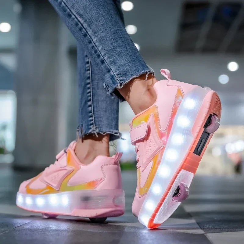 Kids Light Up Roller Shoes – LED Roller Skate Sneakers with Built-In Wheels, Hook & Loop, Boys & Girls, 4 Colors - Nalani - Fashion Clothing and Decor