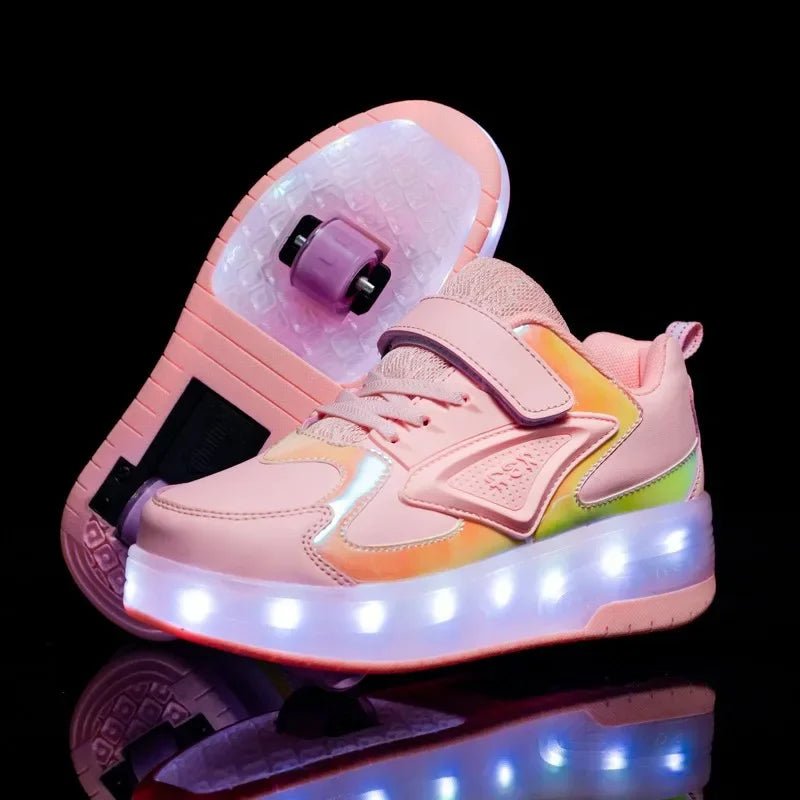 Kids Light Up Roller Shoes – LED Roller Skate Sneakers with Built-In Wheels, Hook & Loop, Boys & Girls, 4 Colors - Nalani - Fashion Clothing and Decor