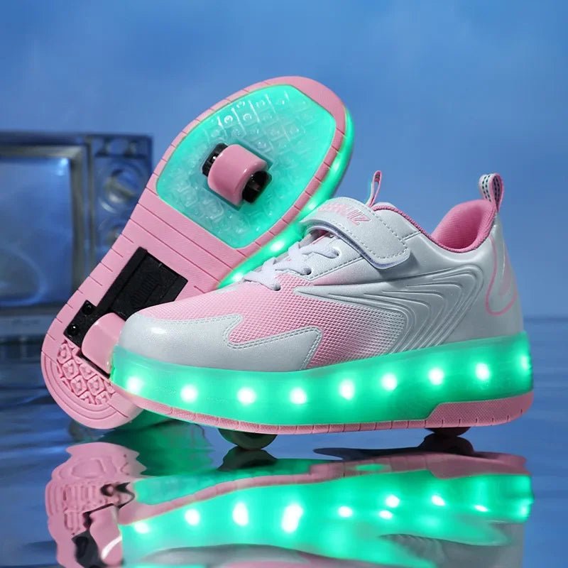 Kids Light Up Roller Shoes – LED Roller Skate Sneakers with Built-In Wheels, Hook & Loop, Boys & Girls, 4 Colors - Nalani - Fashion Clothing and Decor