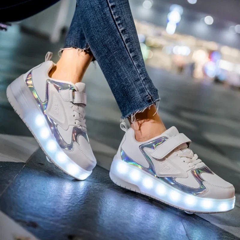 Kids Light Up Roller Shoes – LED Roller Skate Sneakers with Built-In Wheels, Hook & Loop, Boys & Girls, 4 Colors - Nalani - Fashion Clothing and Decor