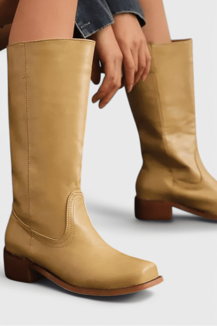 Knee High Boots With Stacked Heel And Round Toe For Women - Nalani - UK Fashion Clothing and Decor