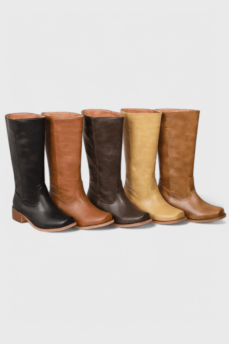 Knee High Boots With Stacked Heel And Round Toe For Women - Nalani - UK Fashion Clothing and Decor