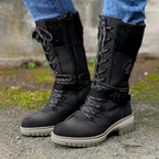 Knee High Boots Wool Knit Cuff Lace Up Side Zipper Buckle Strap - Nalani - UK Fashion Clothing and Decor