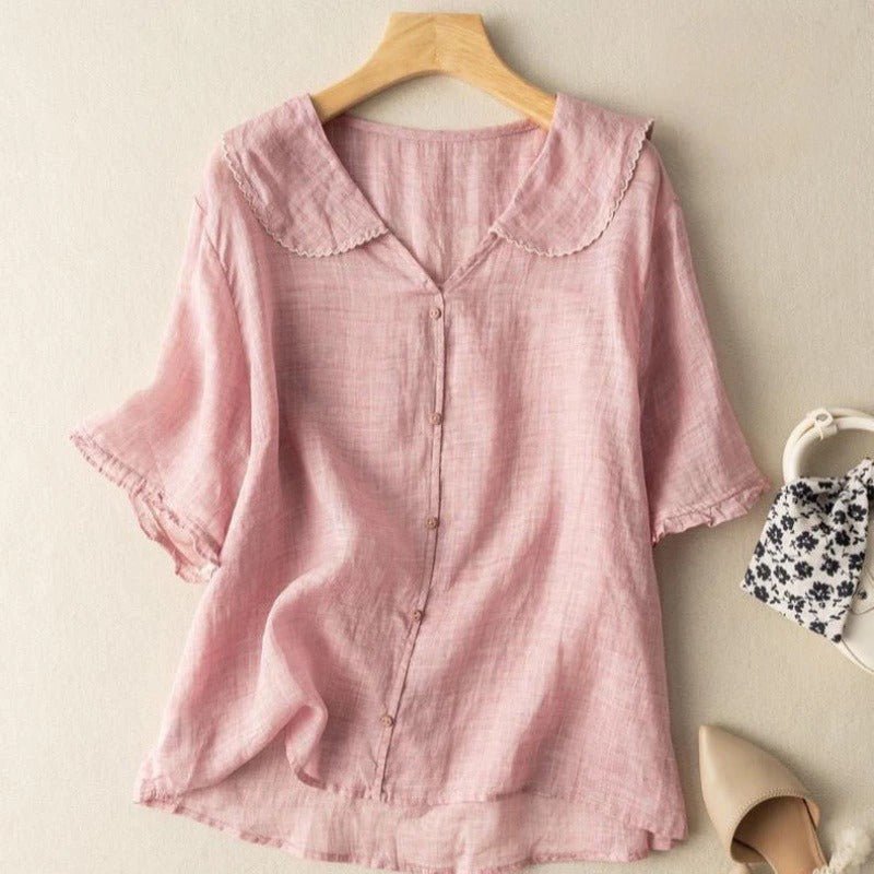 Kristi | Vintage Blouse With Button Detail Soft Lightweight Blouse - Nalani - Fashion Clothing and Decor