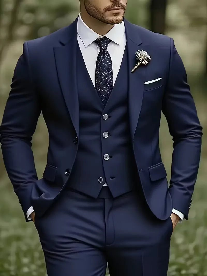 Lanesi - Slim Fit Three - Piece Men's Suit Glossy Finish Blazer - Nalani - Fashion Clothing and Decor