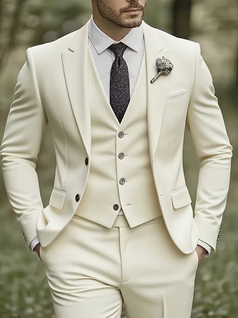 Lanesi - Slim Fit Three - Piece Men's Suit Glossy Finish Blazer - Nalani - Fashion Clothing and Decor