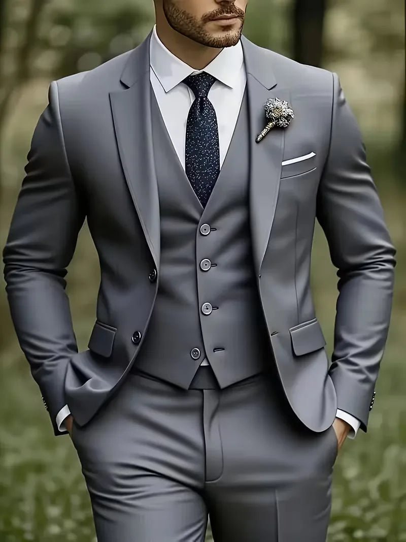 Lanesi - Slim Fit Three - Piece Men's Suit Glossy Finish Blazer - Nalani - Fashion Clothing and Decor