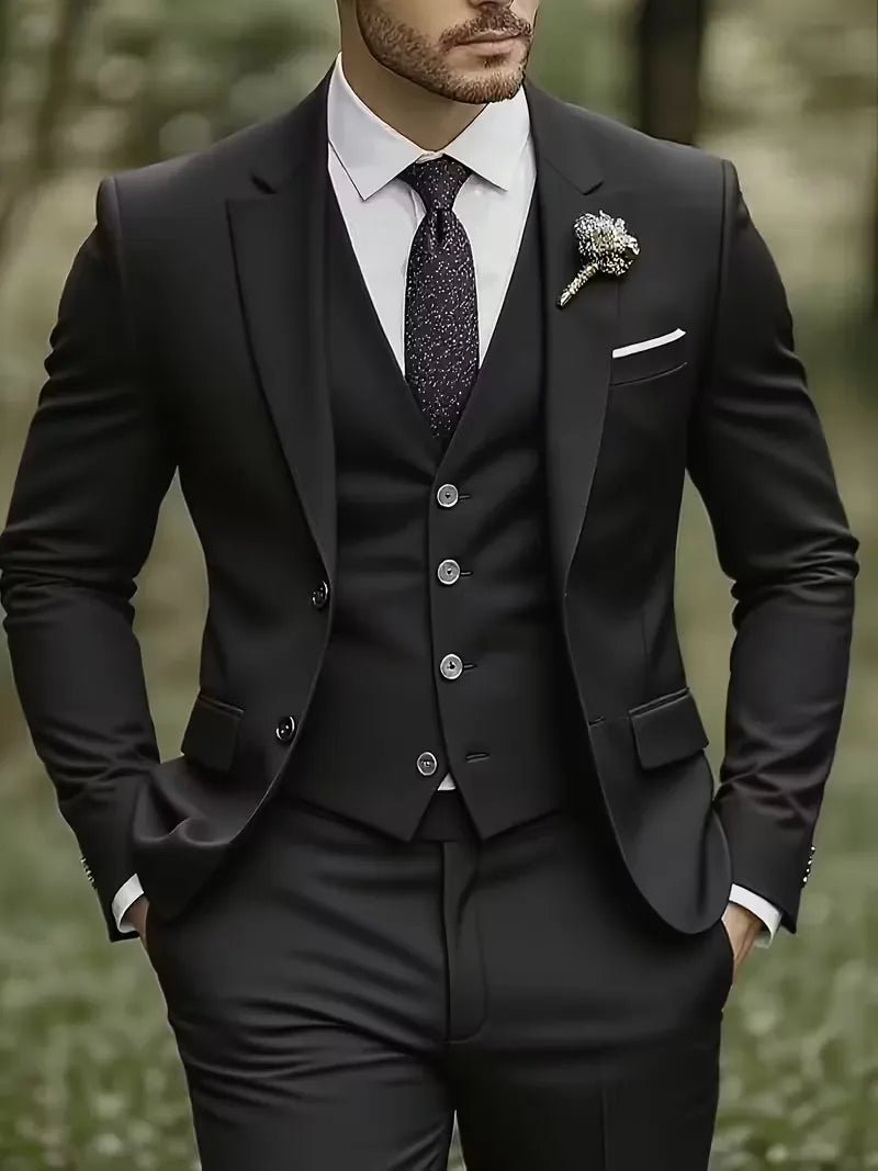 Lanesi - Slim Fit Three - Piece Men's Suit Glossy Finish Blazer - Nalani - Fashion Clothing and Decor