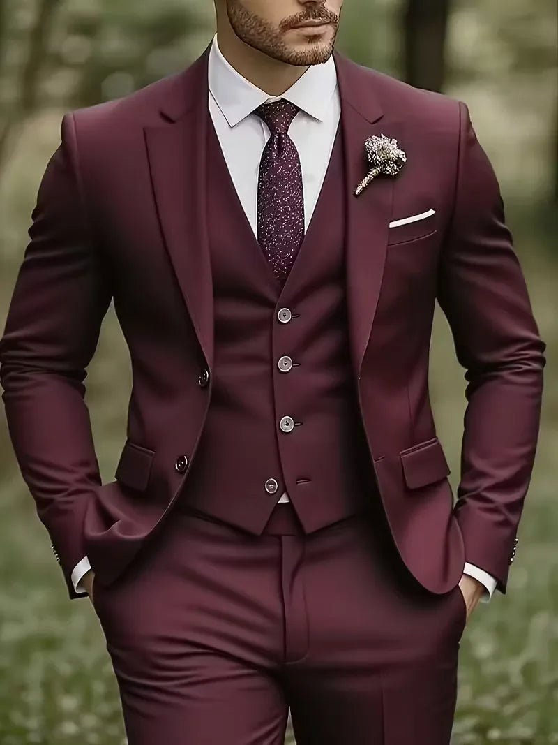 Lanesi - Slim Fit Three - Piece Men's Suit Glossy Finish Blazer - Nalani - Fashion Clothing and Decor