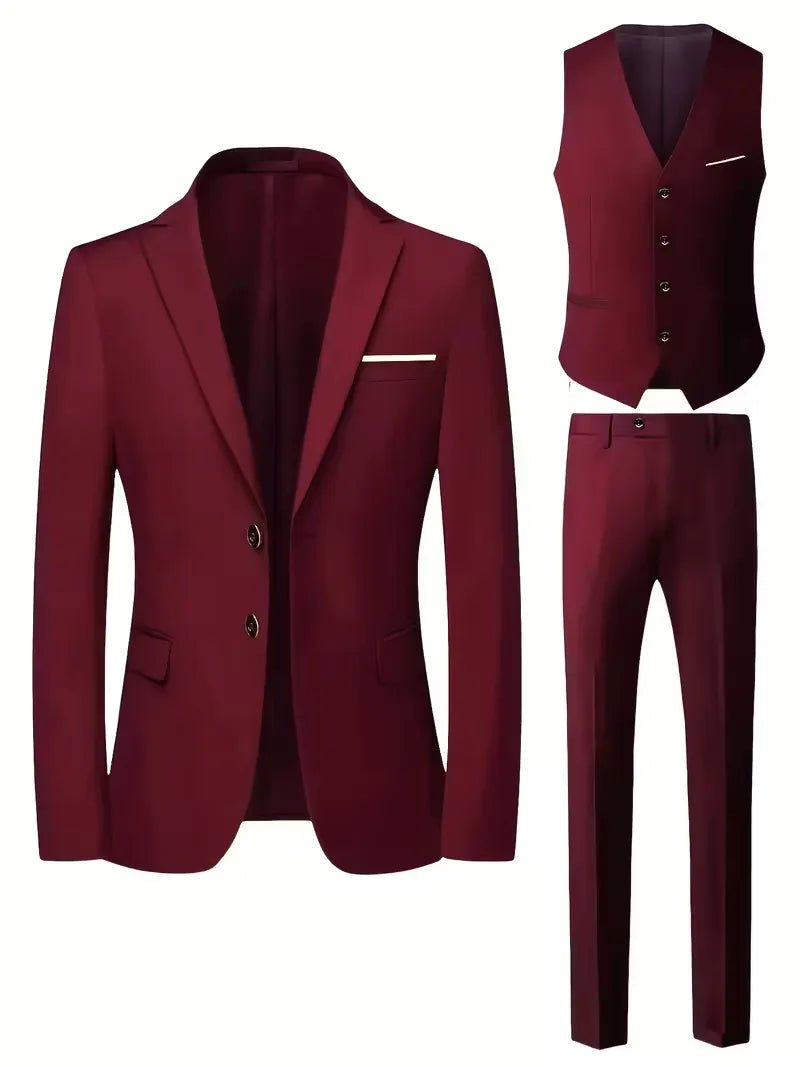 Lanesi - Slim Fit Three - Piece Men's Suit Glossy Finish Blazer - Nalani - Fashion Clothing and Decor