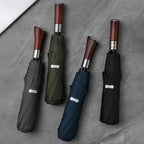 Large Automatic Umbrella with Wooden Handle – 48 in Windproof Golf-Size Umbrella with Fiberglass Frame, 4 Colors - Nalani - Fashion Clothing and Decor