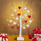 LED Birch Tree with 18 Heart Ornaments – 24 in Warm White Light Up Tree, Battery or USB, Valentine's & Anniversary Gift - Nalani - Fashion Clothing and Decor