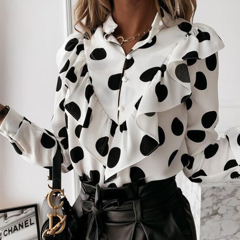 Leopard Print Polka Dot Long Sleeve Statement Blouse For Women - Nalani - UK and AUS Fashion Clothing and Decor