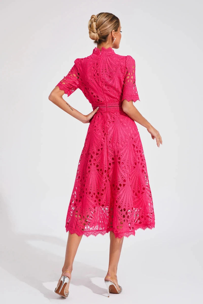 Liana | Elegant Lace Midi Dress For Women Wedding Guest Ready - Nalani - UK Fashion Clothing and Decor