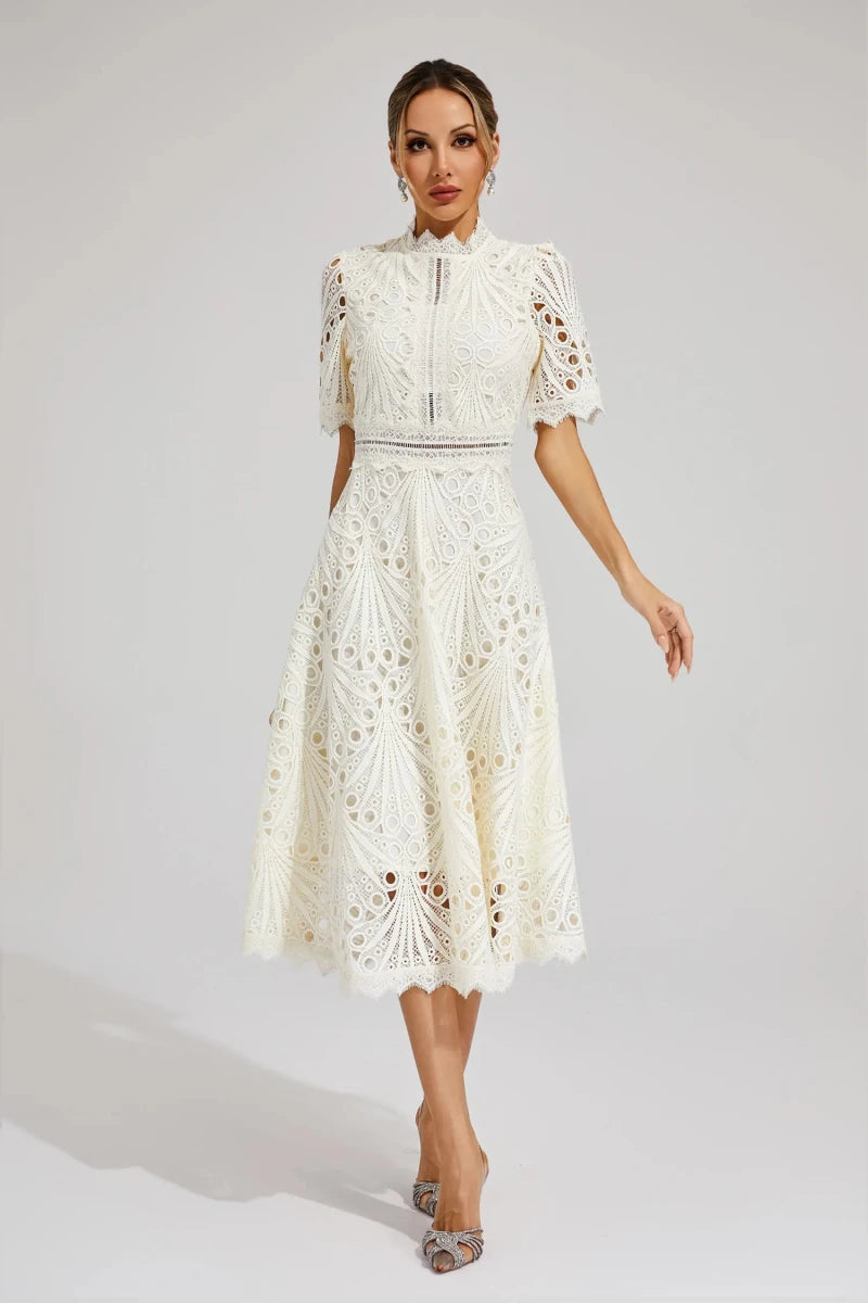 Liana | Elegant Lace Midi Dress For Women Wedding Guest Ready - Nalani - UK Fashion Clothing and Decor