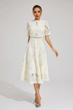 Liana | Elegant Lace Midi Dress For Women Wedding Guest Ready - Nalani - UK Fashion Clothing and Decor