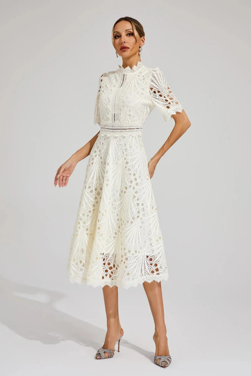Liana | Elegant Lace Midi Dress For Women Wedding Guest Ready - Nalani - UK Fashion Clothing and Decor