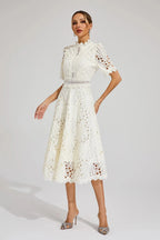Liana | Elegant Lace Midi Dress For Women Wedding Guest Ready - Nalani - UK Fashion Clothing and Decor