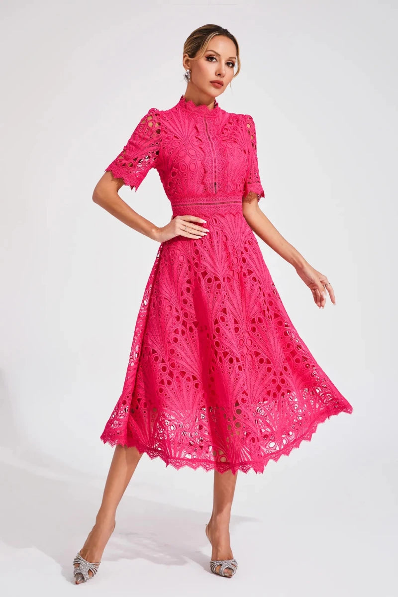 Liana | Elegant Lace Midi Dress For Women Wedding Guest Ready - Nalani - UK Fashion Clothing and Decor