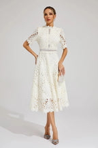 Liana | Elegant Lace Midi Dress For Women Wedding Guest Ready - Nalani - UK Fashion Clothing and Decor