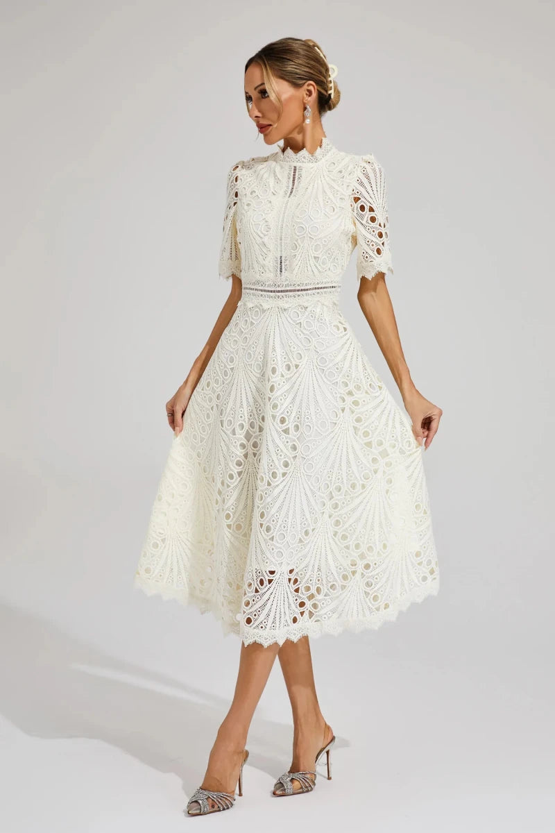 Liana | Elegant Lace Midi Dress For Women Wedding Guest Ready - Nalani - UK Fashion Clothing and Decor
