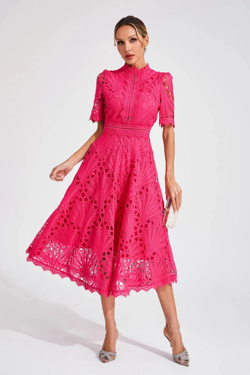 Liana | Elegant Lace Midi Dress For Women Wedding Guest Ready - Nalani - UK Fashion Clothing and Decor