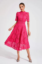 Liana | Elegant Lace Midi Dress For Women Wedding Guest Ready - Nalani - UK Fashion Clothing and Decor