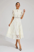 Liana | Elegant Lace Midi Dress For Women Wedding Guest Ready - Nalani - UK Fashion Clothing and Decor