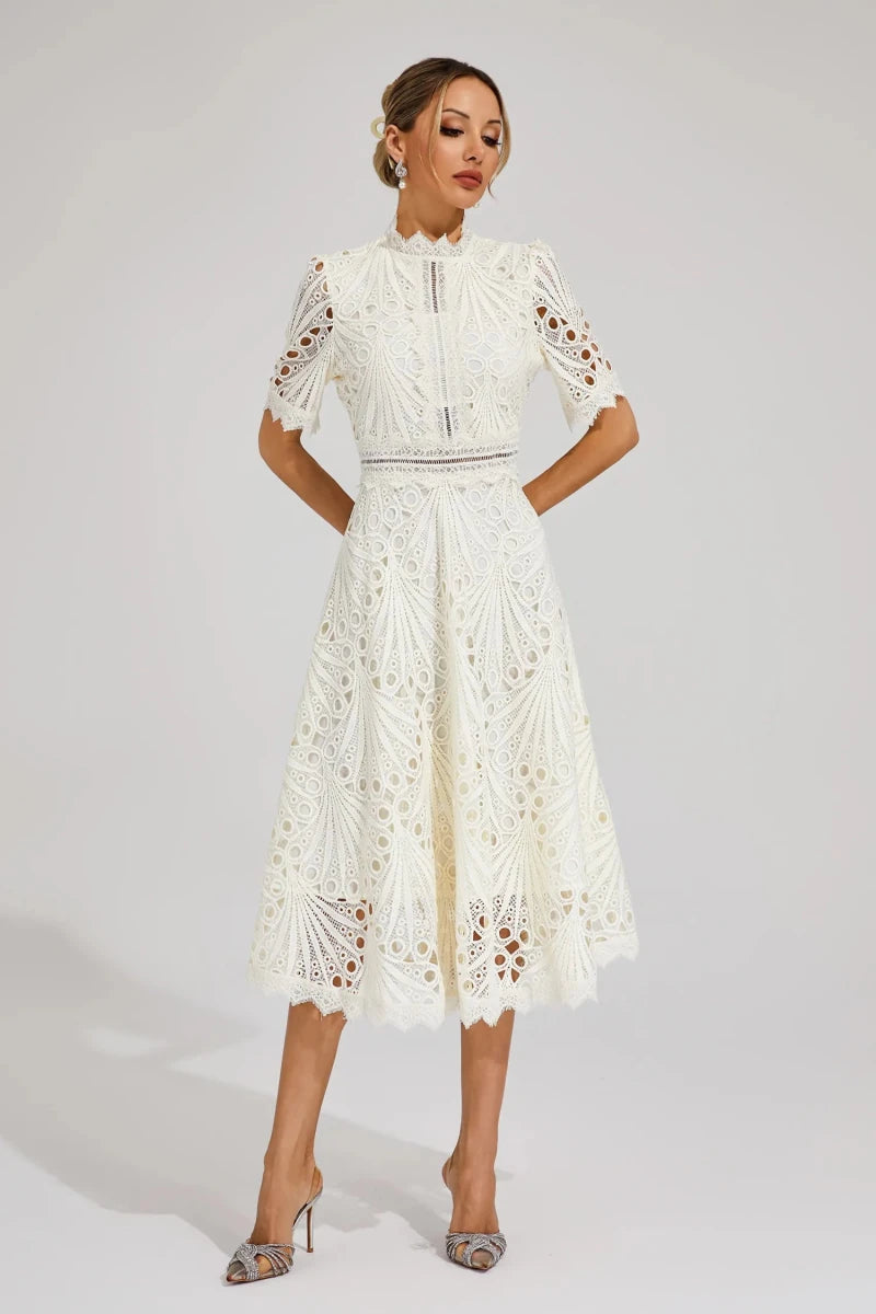 Liana | Elegant Lace Midi Dress For Women Wedding Guest Ready - Nalani - UK Fashion Clothing and Decor