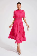 Liana | Elegant Lace Midi Dress For Women Wedding Guest Ready - Nalani - UK Fashion Clothing and Decor