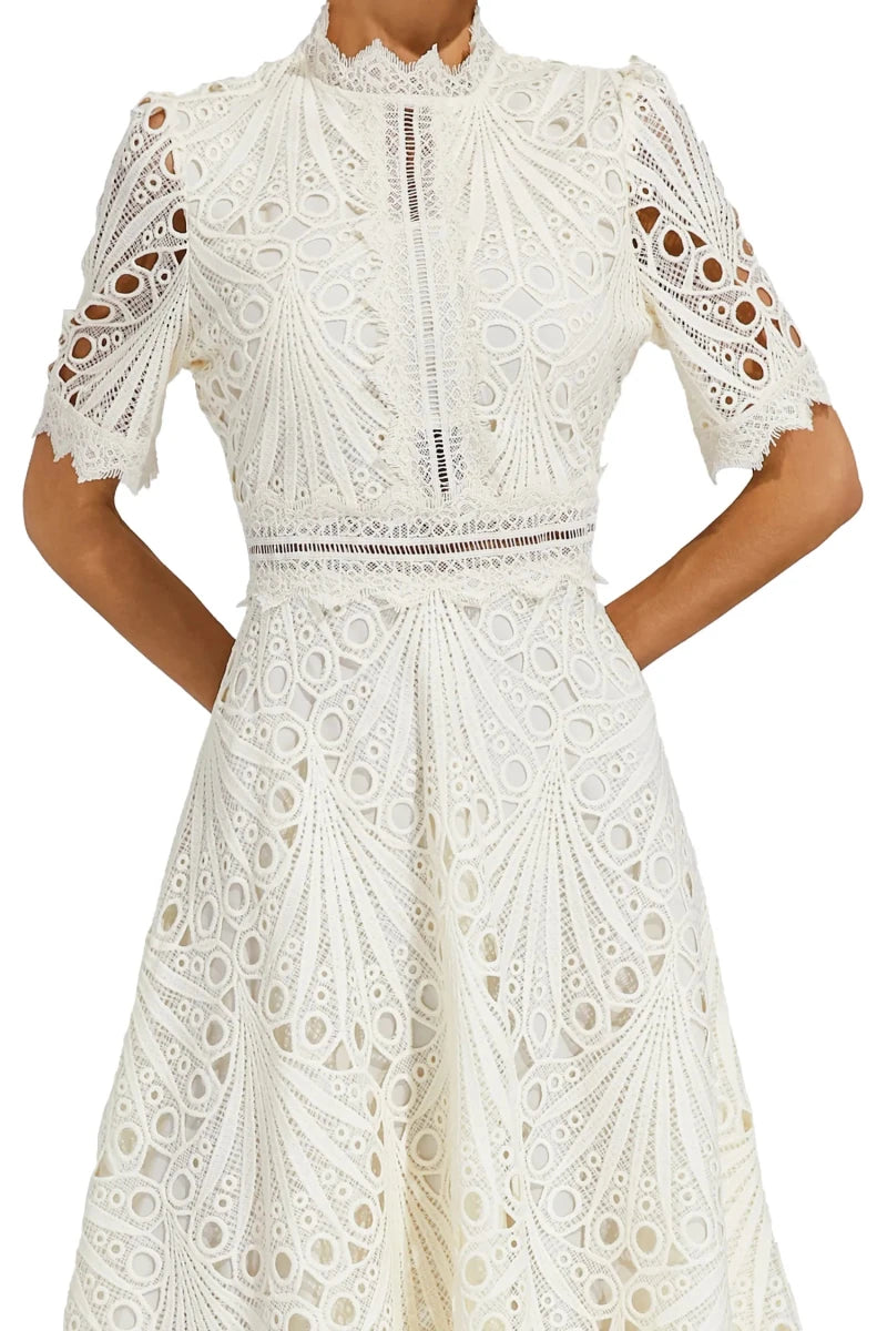 Liana | Elegant Lace Midi Dress For Women Wedding Guest Ready - Nalani - UK Fashion Clothing and Decor