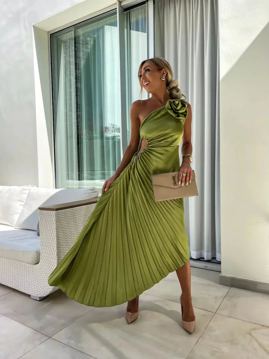 Liana | One Shoulder Pleated Dress for Formal Evening Events - Nalani - UK Fashion Clothing and Decor