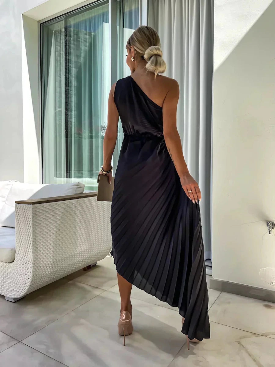Liana | One Shoulder Pleated Dress for Formal Evening Events - Nalani - UK Fashion Clothing and Decor