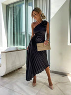 Liana | One Shoulder Pleated Dress for Formal Evening Events - Nalani - UK Fashion Clothing and Decor