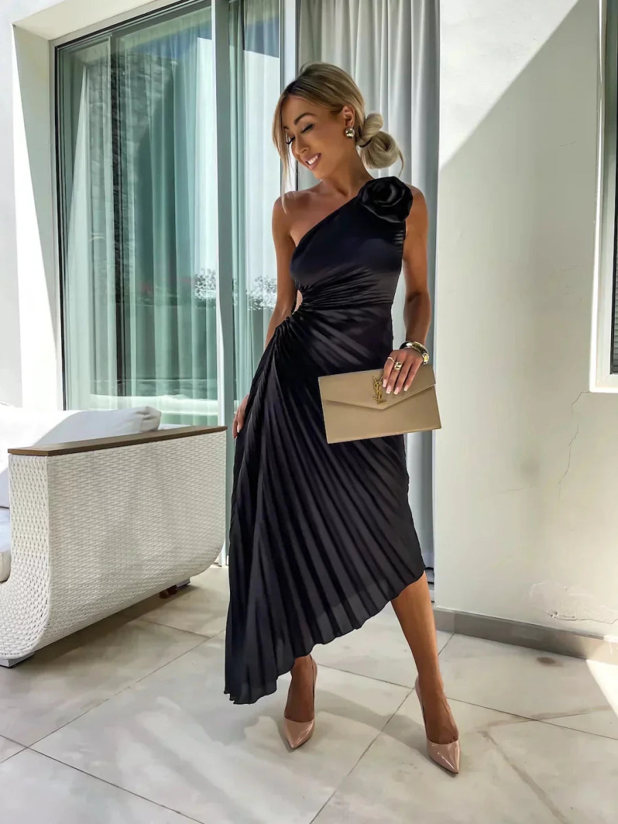 Liana | One Shoulder Pleated Dress for Formal Evening Events - Nalani - UK Fashion Clothing and Decor