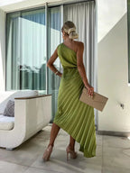 Liana | One Shoulder Pleated Dress for Formal Evening Events - Nalani - UK Fashion Clothing and Decor
