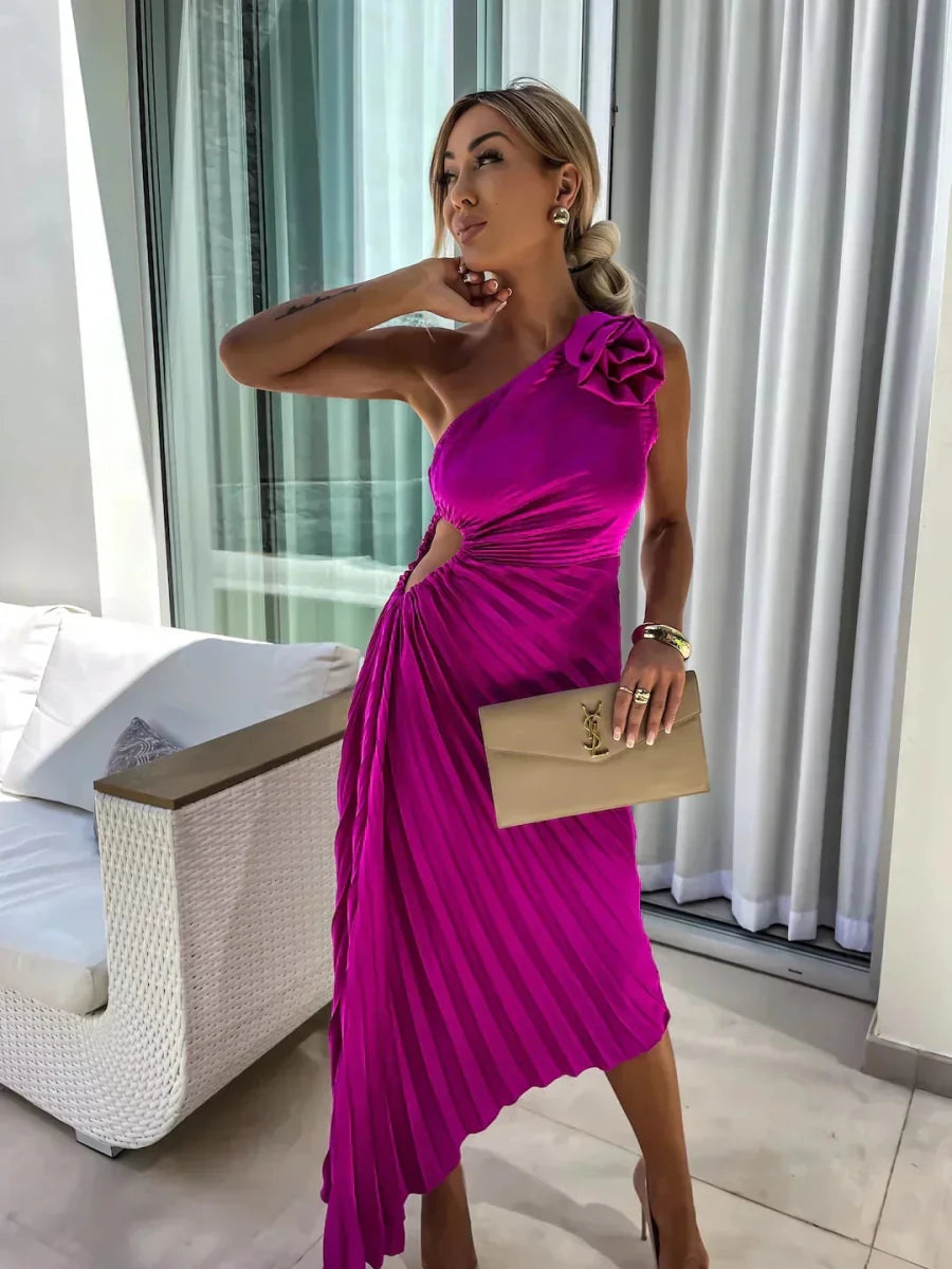 Liana | One Shoulder Pleated Dress for Formal Evening Events - Nalani - UK Fashion Clothing and Decor