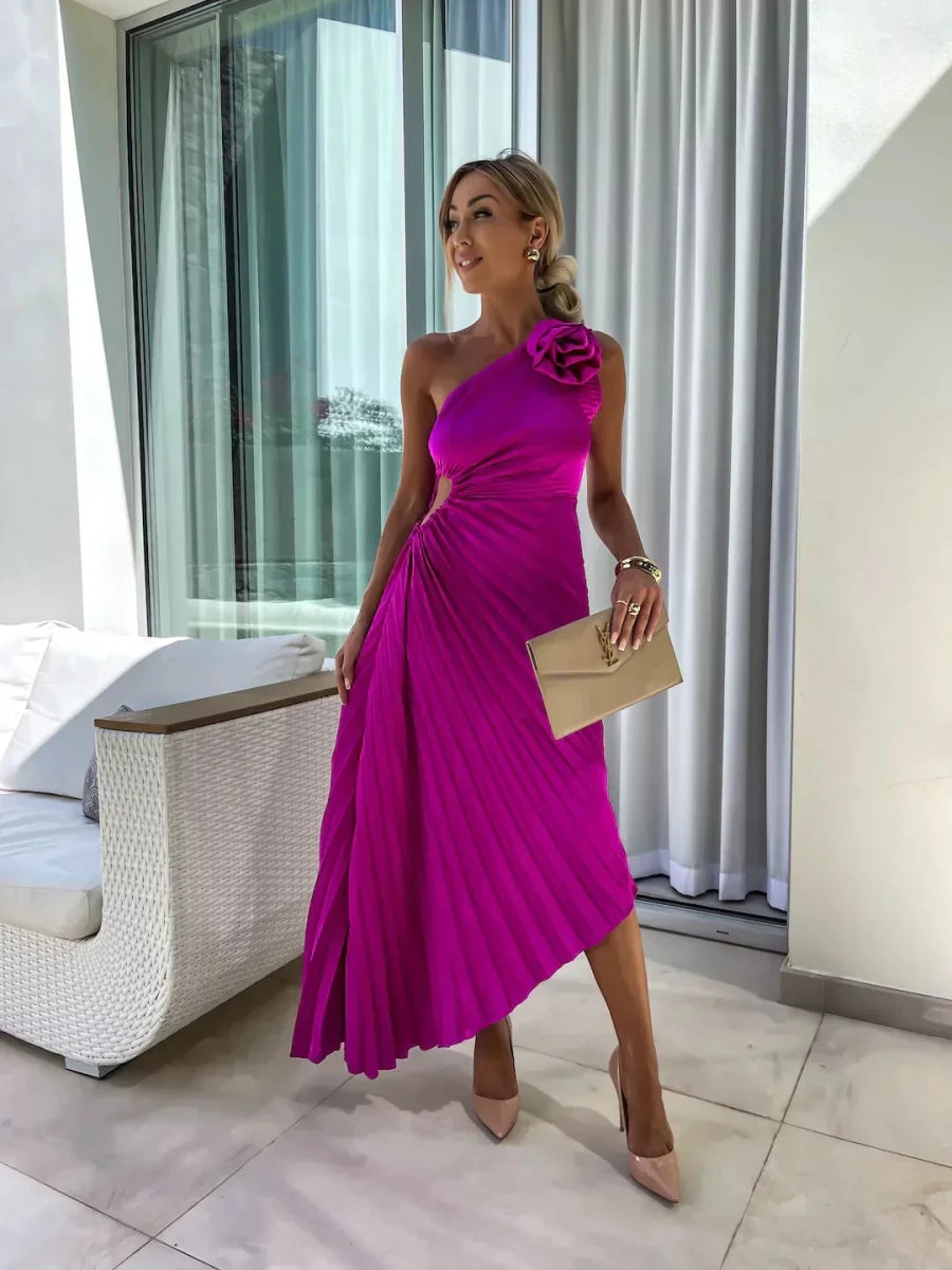 Liana | One Shoulder Pleated Dress for Formal Evening Events - Nalani - UK Fashion Clothing and Decor