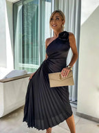 Liana | One Shoulder Pleated Dress for Formal Evening Events - Nalani - UK Fashion Clothing and Decor