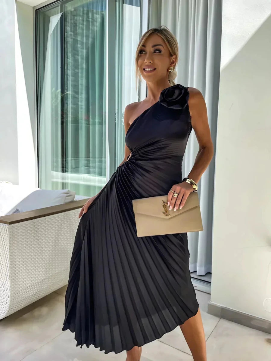 Liana | One Shoulder Pleated Dress for Formal Evening Events - Nalani - UK Fashion Clothing and Decor