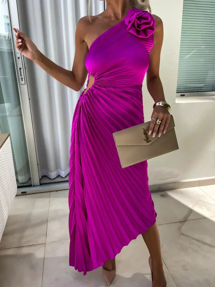 Liana | One Shoulder Pleated Dress for Formal Evening Events - Nalani - UK Fashion Clothing and Decor