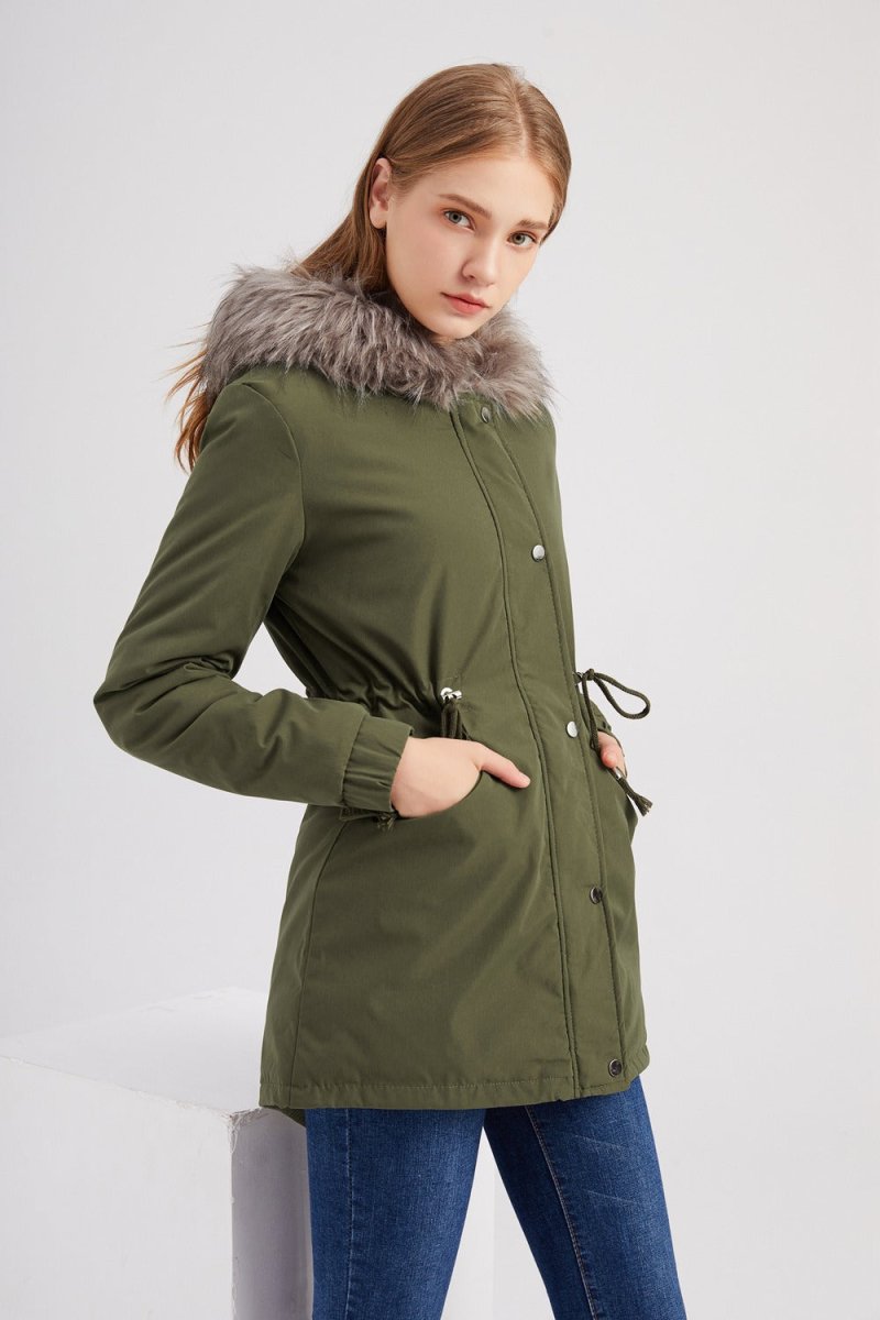 Liana | Women’s Parka Coat – Mid - Length Regular Fit – Faux Fur Hood – Insulated – Adjustable Waist - Nalani - UK Fashion Clothing and Decor