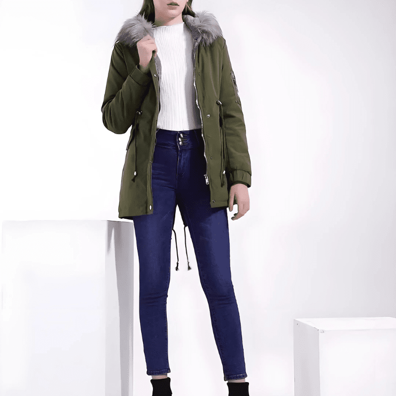 Liana | Women’s Parka Coat – Mid - Length Regular Fit – Faux Fur Hood – Insulated – Adjustable Waist - Nalani - UK Fashion Clothing and Decor