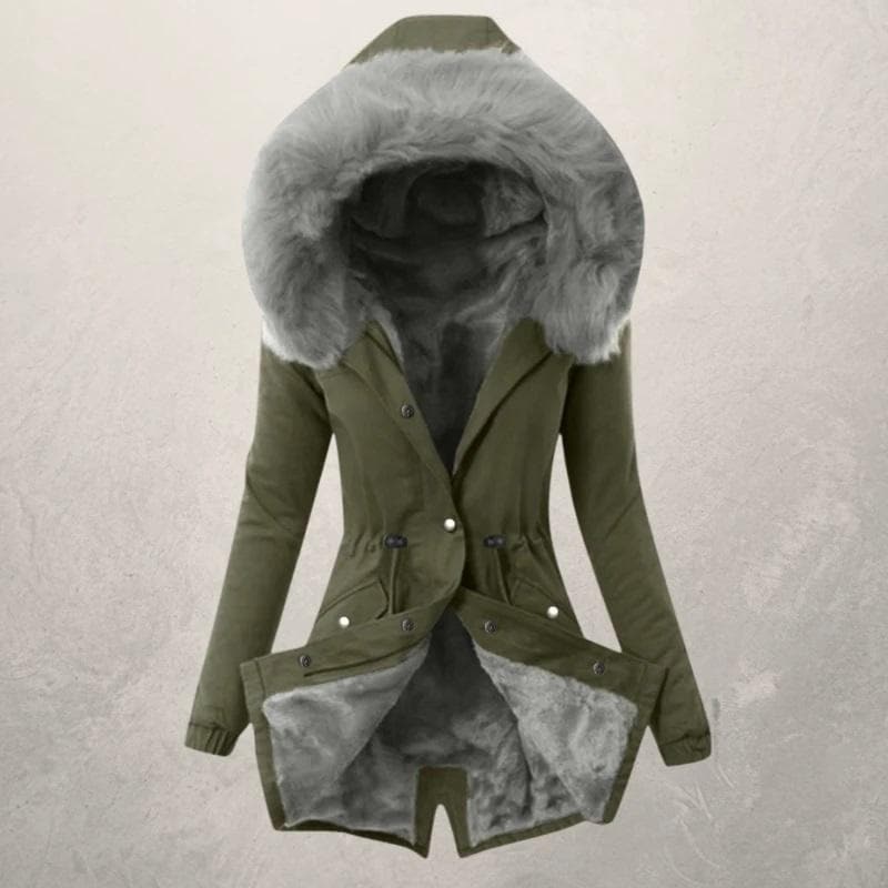 Liana | Women’s Parka Winter Jacket – Mid - Length Fit – Faux Fur Lined – Hooded with Button Closure - Nalani - UK Fashion Clothing and Decor