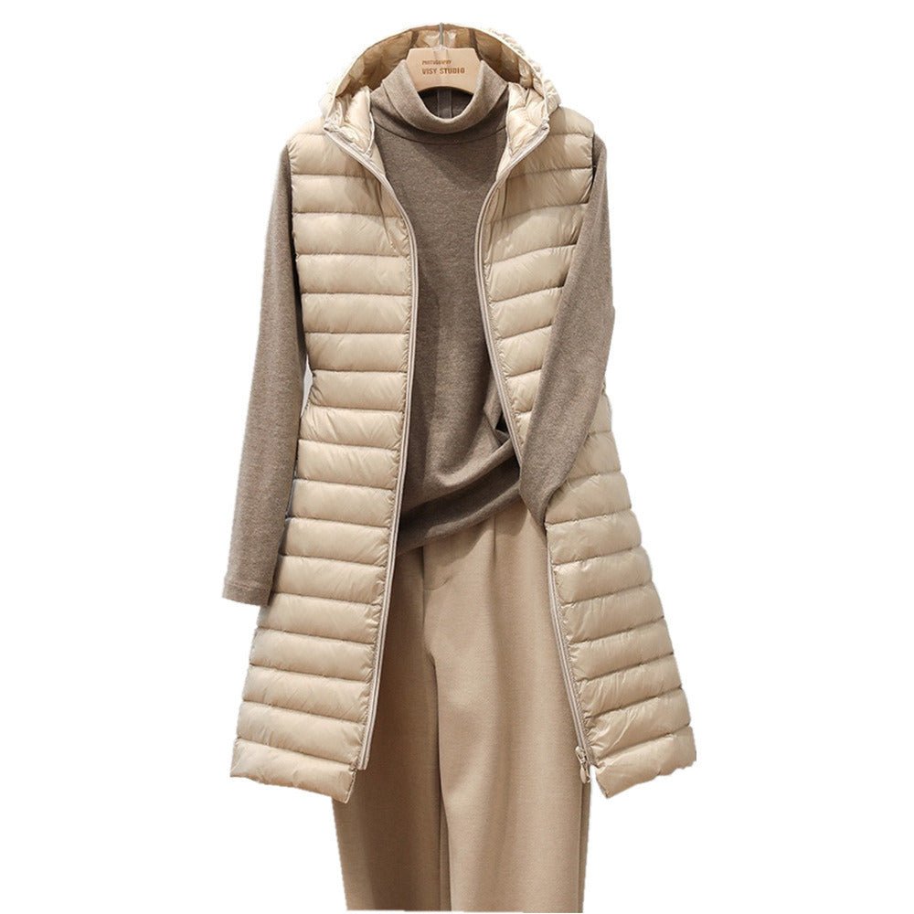 Lightweight Hooded Vest For Women Autumn Winter Midi Length - Nalani - UK Fashion Clothing and Decor