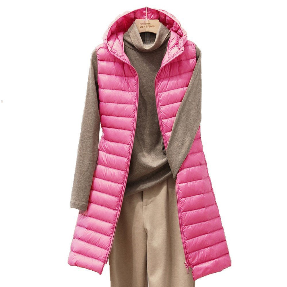 Lightweight Hooded Vest For Women Autumn Winter Midi Length - Nalani - UK Fashion Clothing and Decor